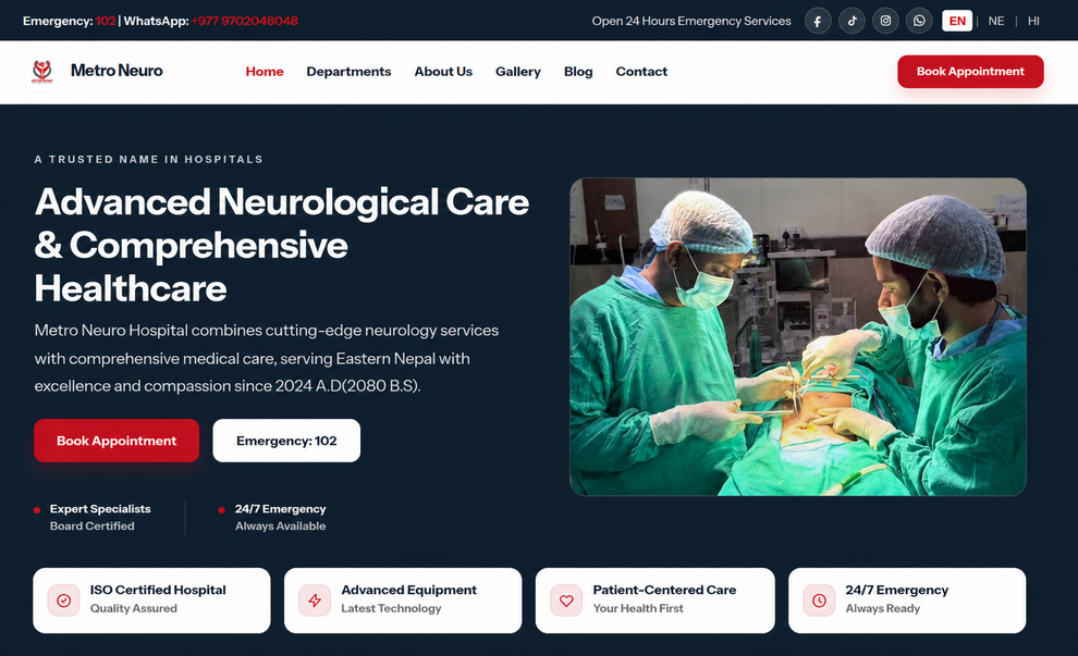 Metro Neuro Hospital — web development project by Ashish Pokhrel